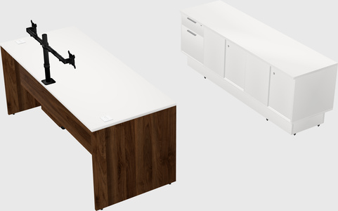 Parallel desk with low credenza