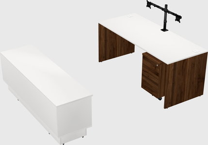 Parallel desk with low credenza