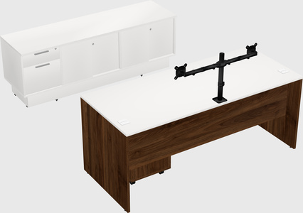 Parallel desk with low credenza