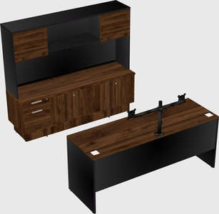 Parallel desk with low credenza
