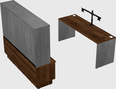 Parallel desk with low credenza