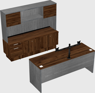 Parallel desk with low credenza