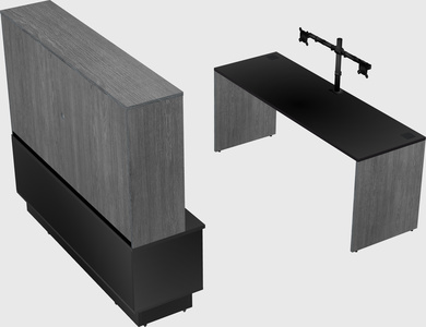 Parallel desk with low credenza