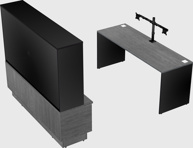 Parallel desk with low credenza