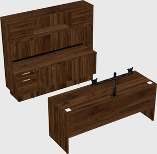 Parallel desk with low credenza