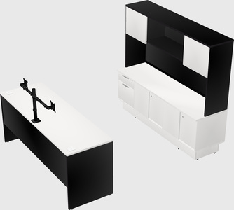 Parallel desk with low credenza