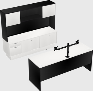Parallel desk with low credenza