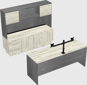 Parallel desk with low credenza