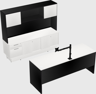 Parallel desk with low credenza