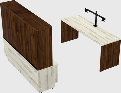 Parallel desk with low credenza