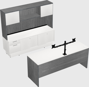 Parallel desk with low credenza