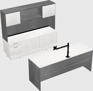 Parallel desk with low credenza
