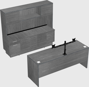 Parallel desk with low credenza