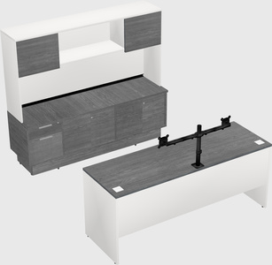 Parallel desk with low credenza