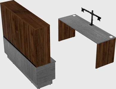Parallel desk with low credenza