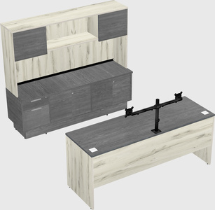 Parallel desk with low credenza