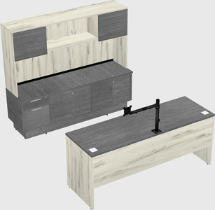 Parallel desk with low credenza