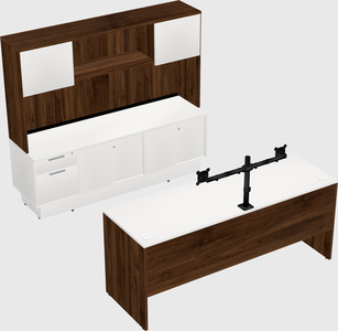 Parallel desk with low credenza