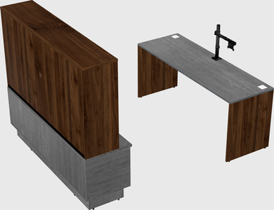 Parallel desk with low credenza