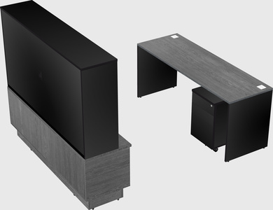 Parallel desk with low credenza