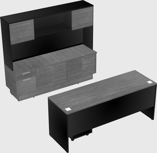 Parallel desk with low credenza