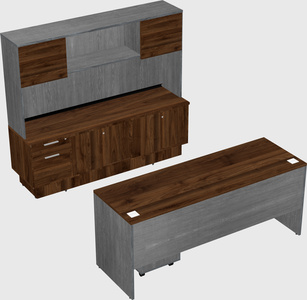 Parallel desk with low credenza
