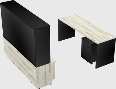 Parallel desk with low credenza