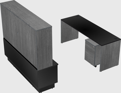 Parallel desk with low credenza