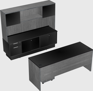 Parallel desk with low credenza