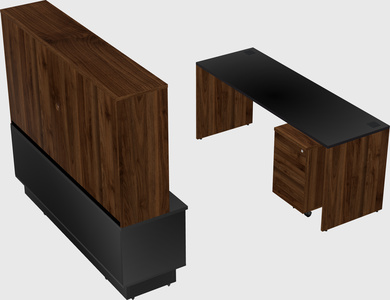 Parallel desk with low credenza