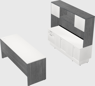 Parallel desk with low credenza