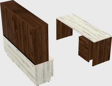 Parallel desk with low credenza