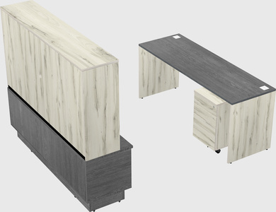 Parallel desk with low credenza