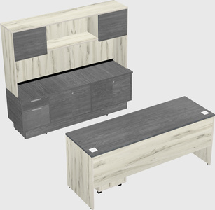 Parallel desk with low credenza