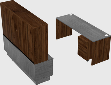 Parallel desk with low credenza