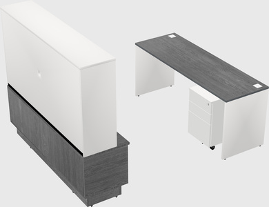 Parallel desk with low credenza