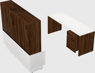 Parallel desk with low credenza