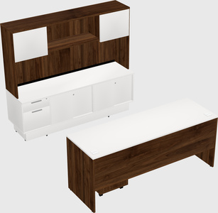 Parallel desk with low credenza