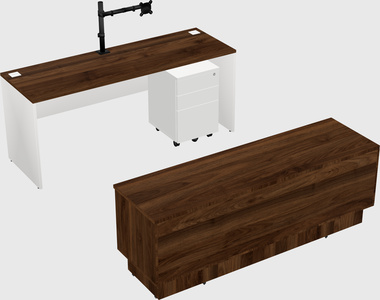 Parallel desk with low credenza