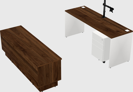 Parallel desk with low credenza