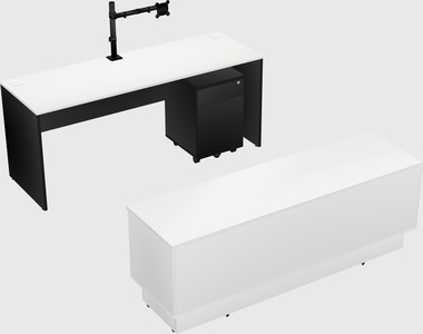 Parallel desk with low credenza