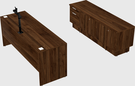 Parallel desk with low credenza