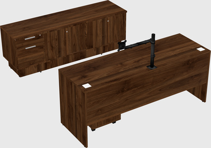 Parallel desk with low credenza