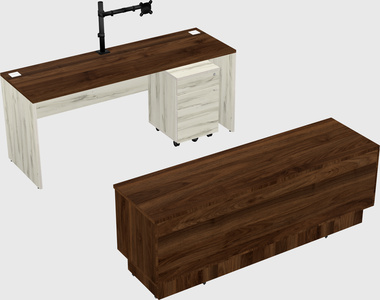 Parallel desk with low credenza