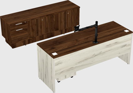 Parallel desk with low credenza