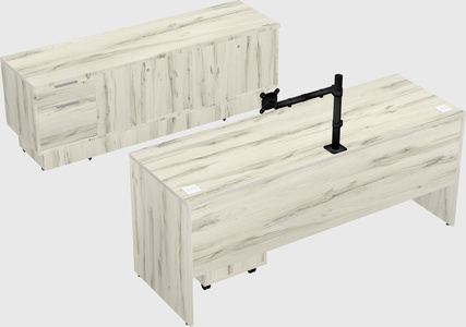Parallel desk with low credenza