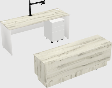 Parallel desk with low credenza