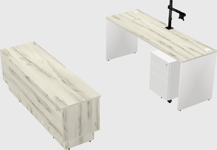 Parallel desk with low credenza