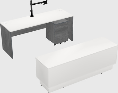 Parallel desk with low credenza