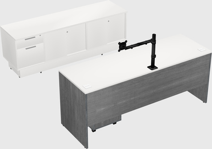 Parallel desk with low credenza